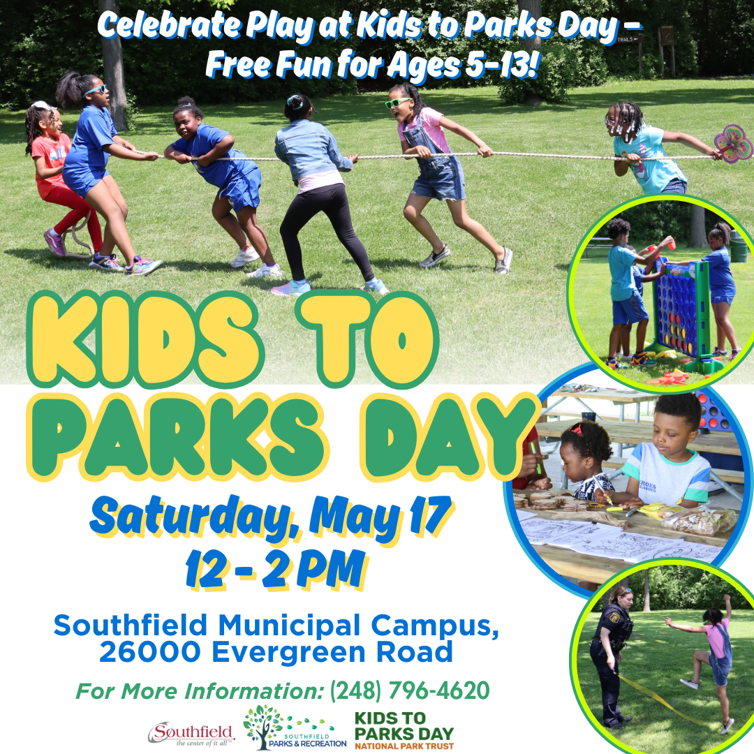 informational graphic with pictures of kids playing outside at the Kids To Parks Day event in 2024
