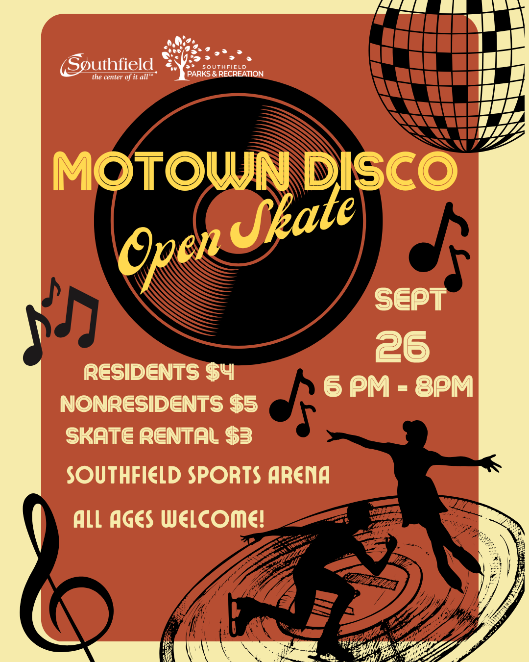 information graphic with details about the Motown Disco Open Skate program on September 26
