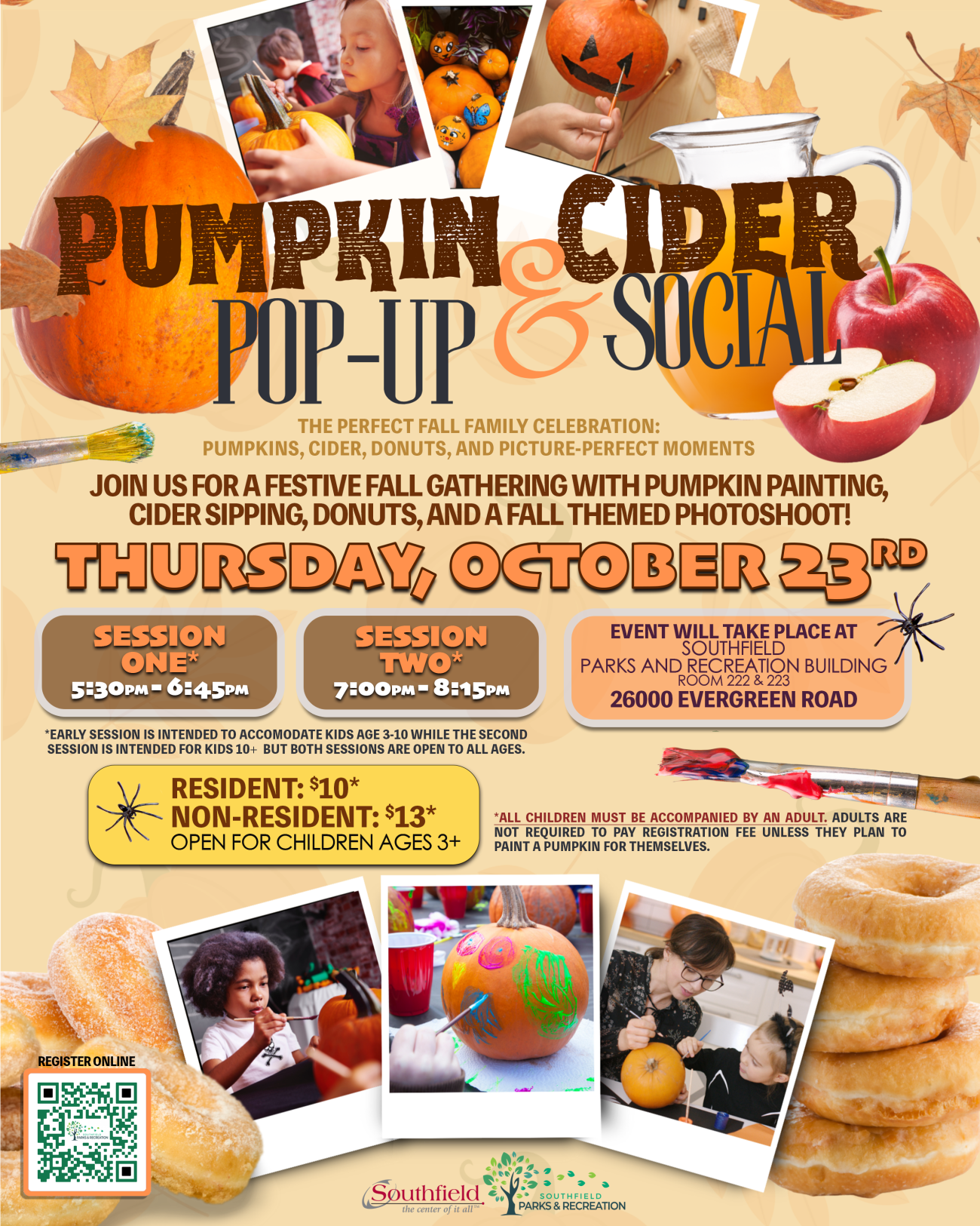 Fall themed informational graphic with details about the Pumpkin Pop-up program